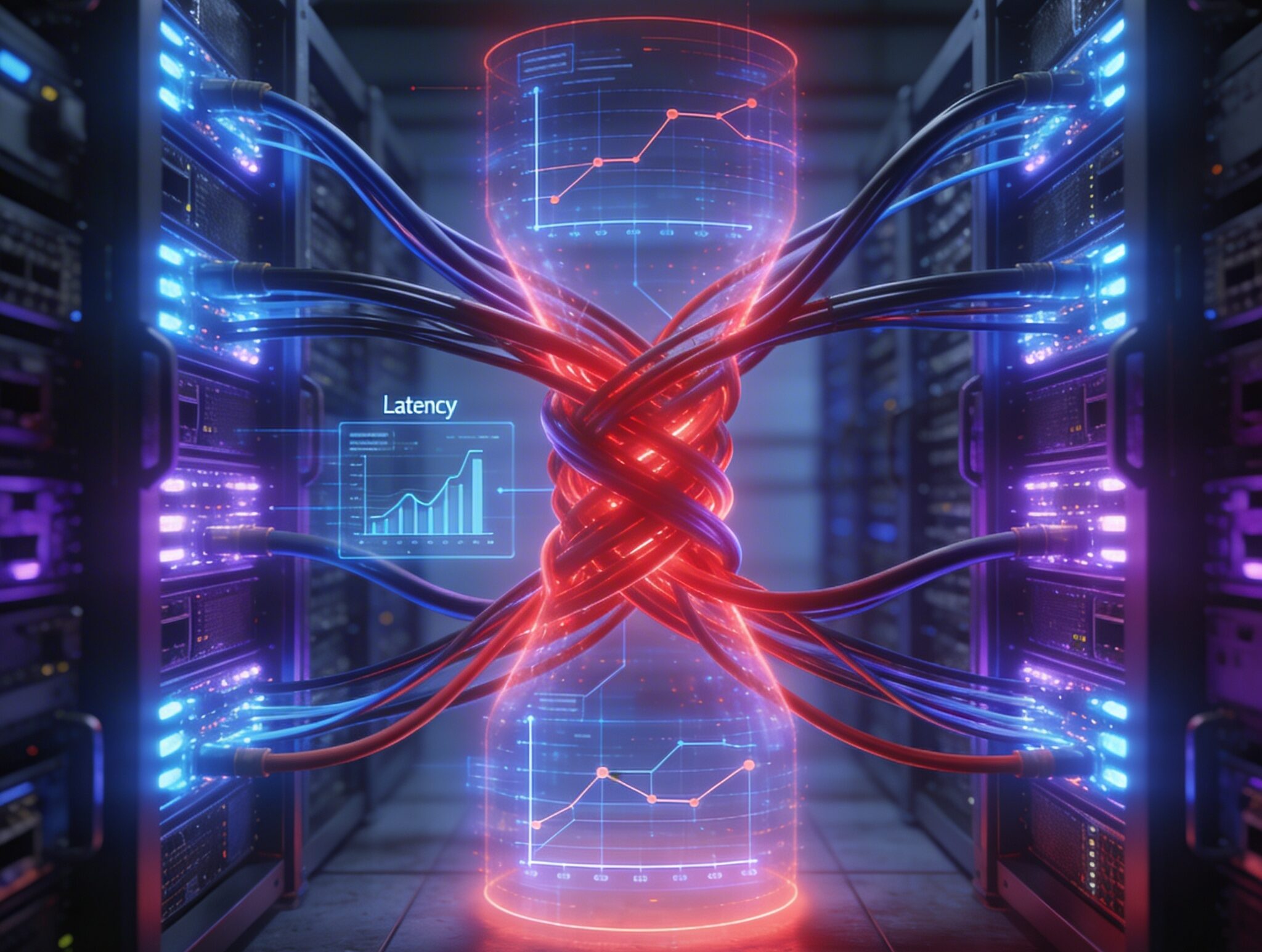 Modern mid-sized data center with fiber optic infrastructure and AI compute racks